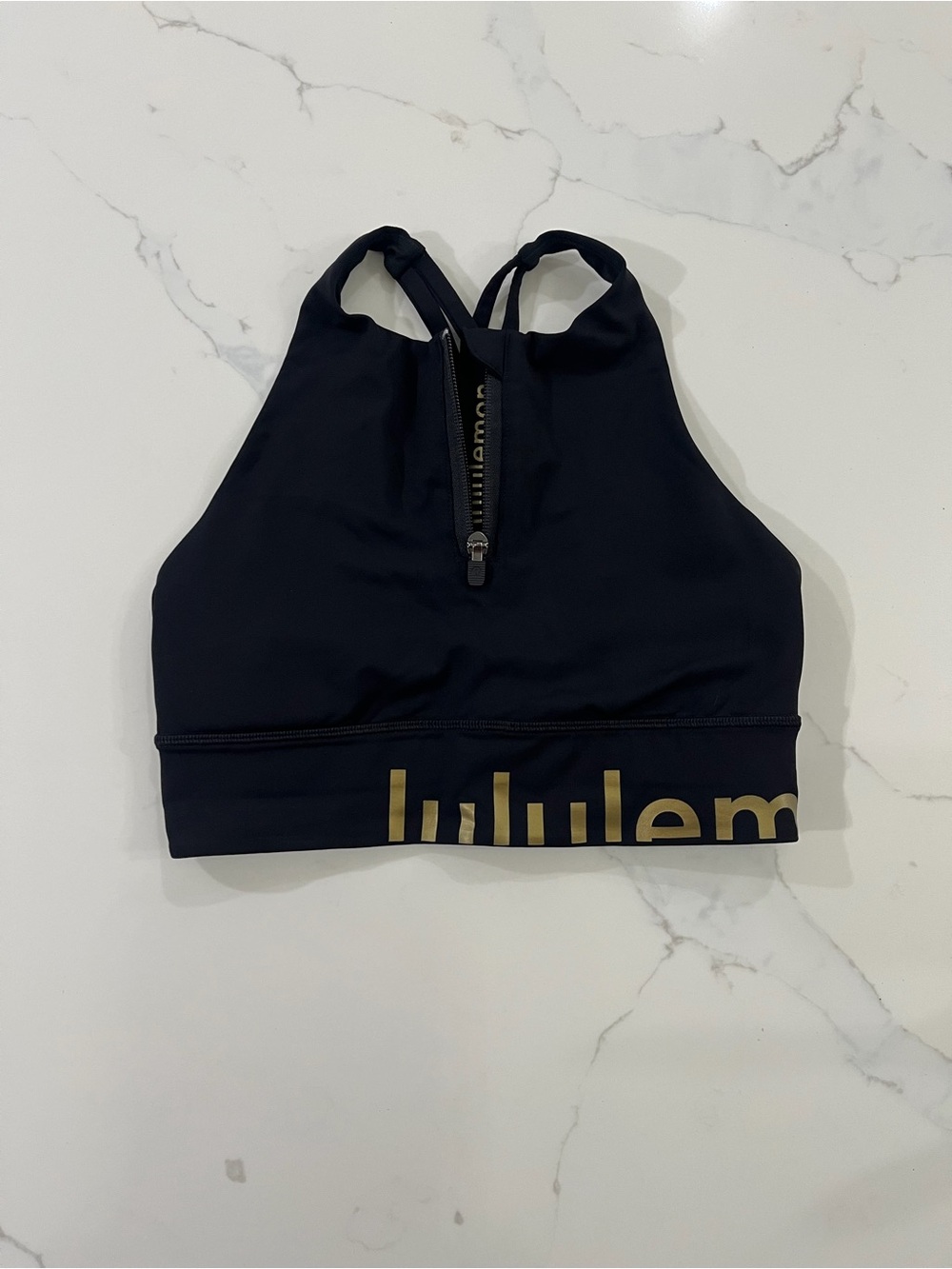 Lululemon High Neck Longline Energy Bra with Gold Logo 6